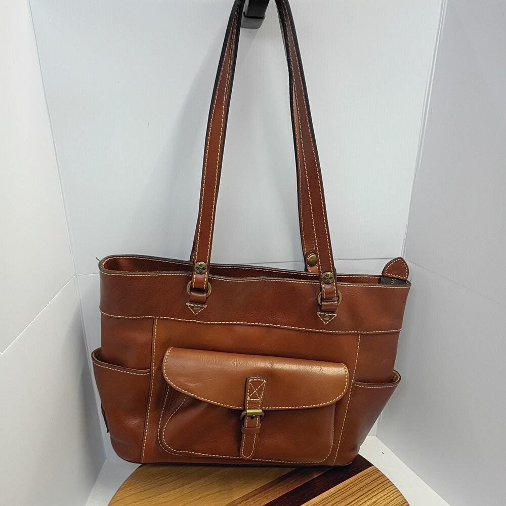 Patricia Nash Heritage Collection Bolsena Tan Cognac Brown Leather Tote Handbag